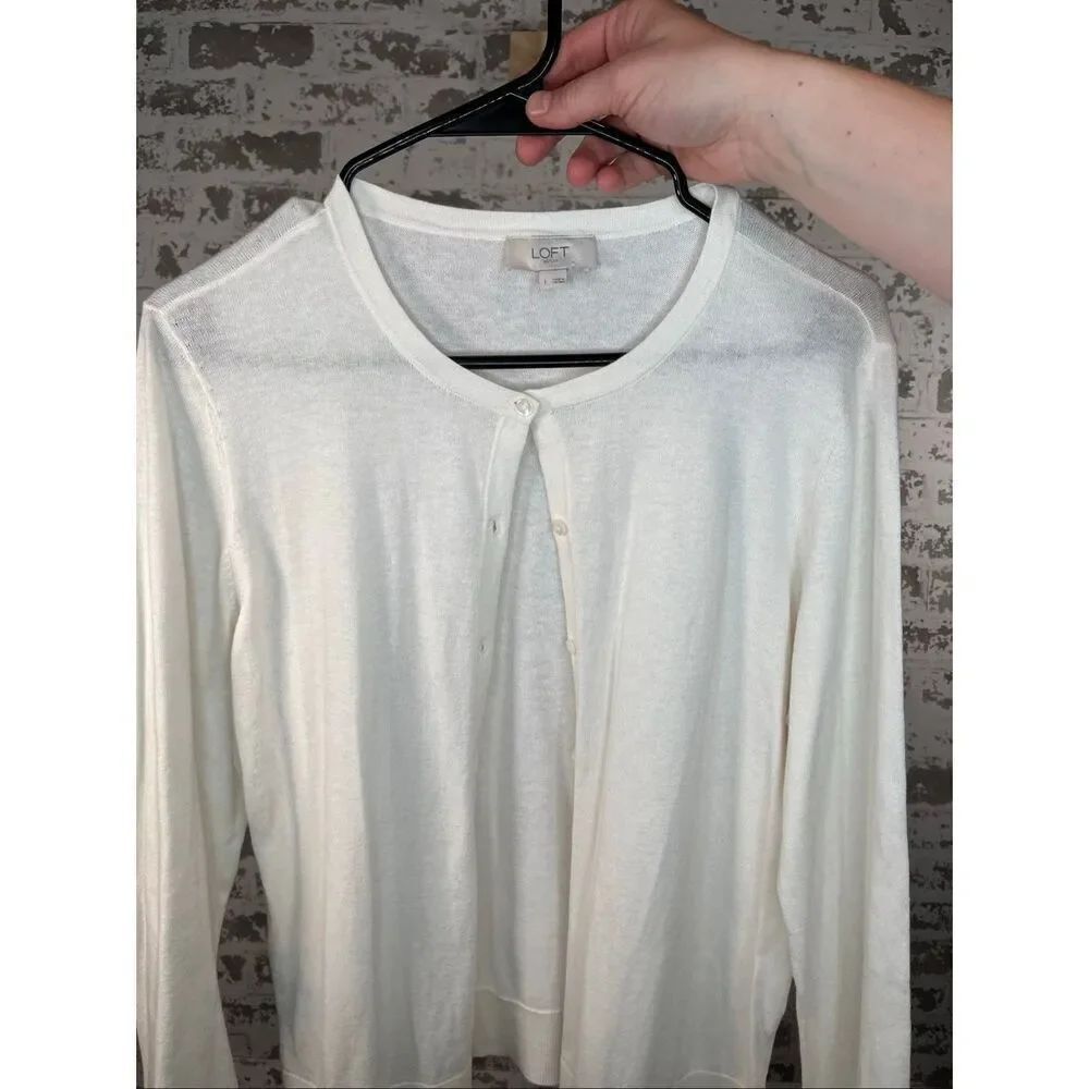 Loft | women cotton cream button down cardigan sweater